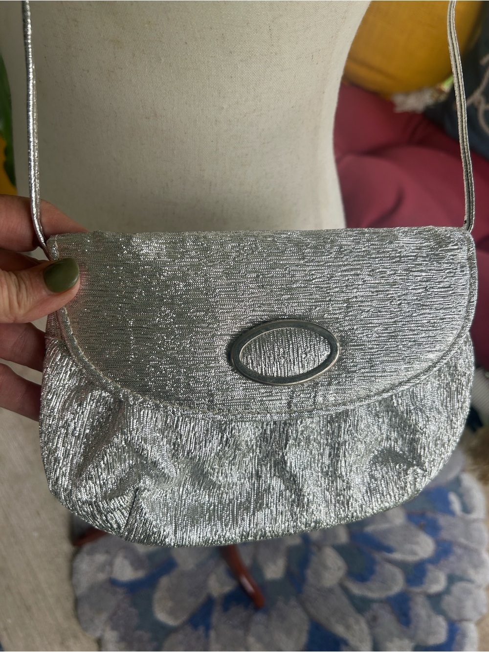 Vintage Silver Metallic Lame Crossbody Bag